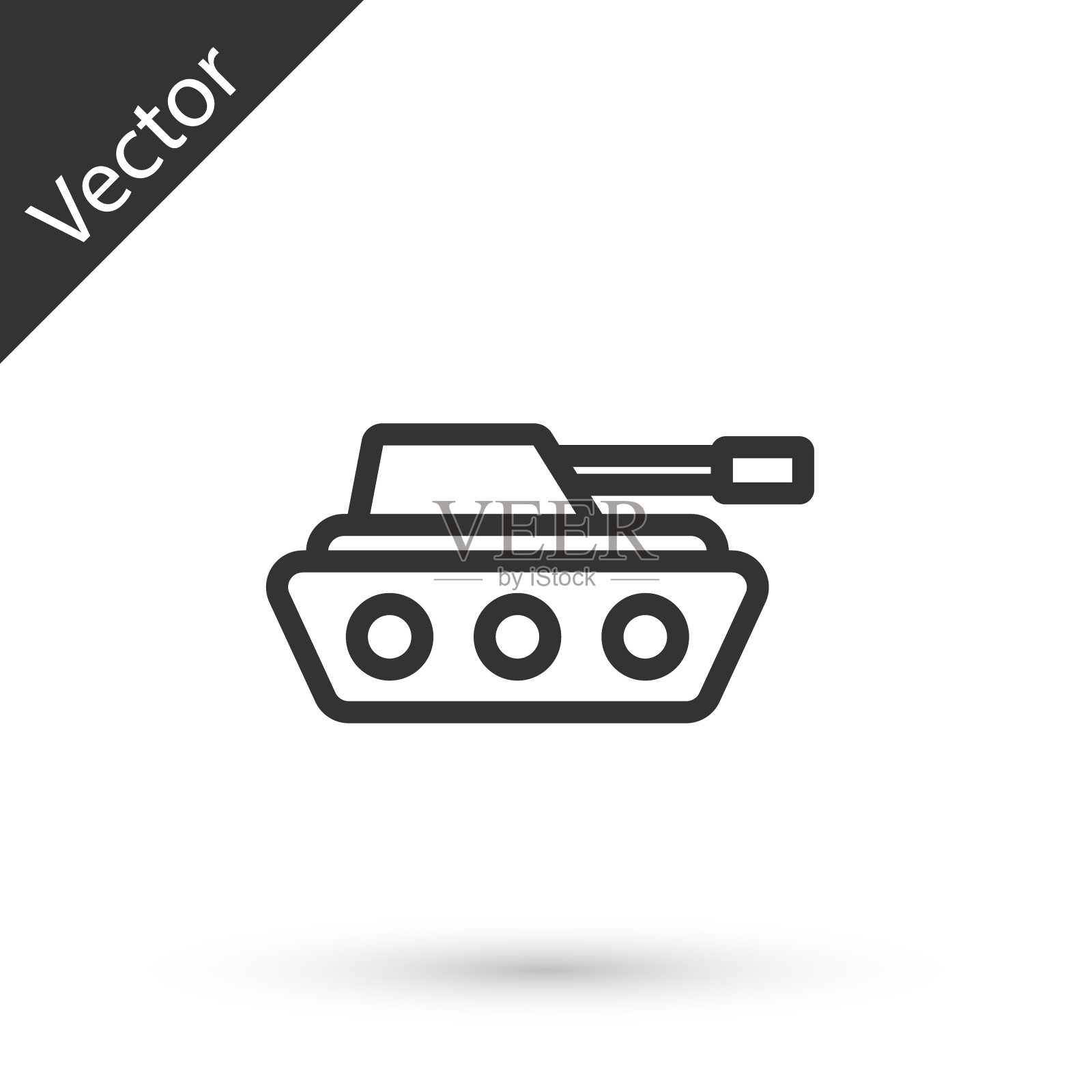 灰色线军用坦克图标孤立在白色背景。向量插画图片素材