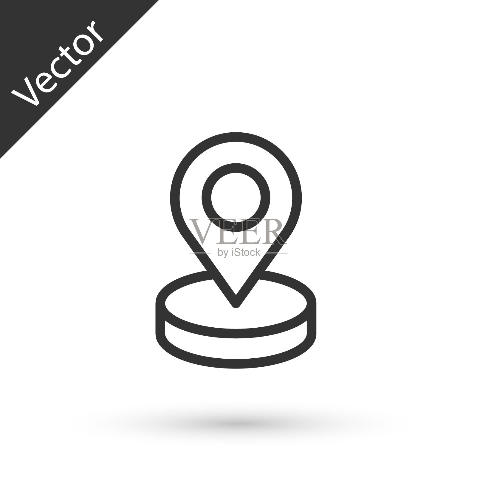 灰色线地图引脚图标孤立在白色背景。导航,指针,位置,地图,gps,方向,地点,指南针,搜索概念。向量插画图片素材