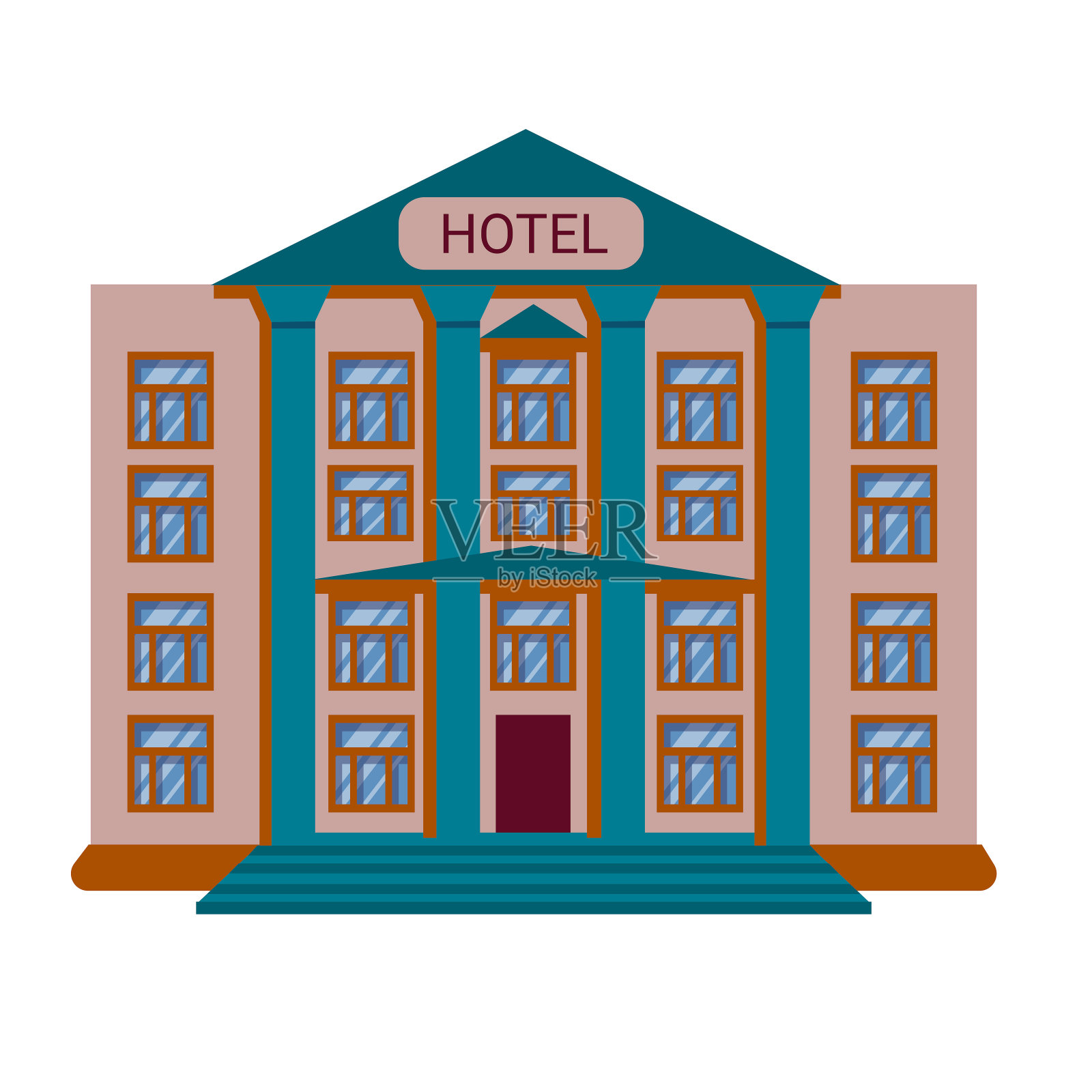 酒店建筑风格古典,有立柱插画图片素材