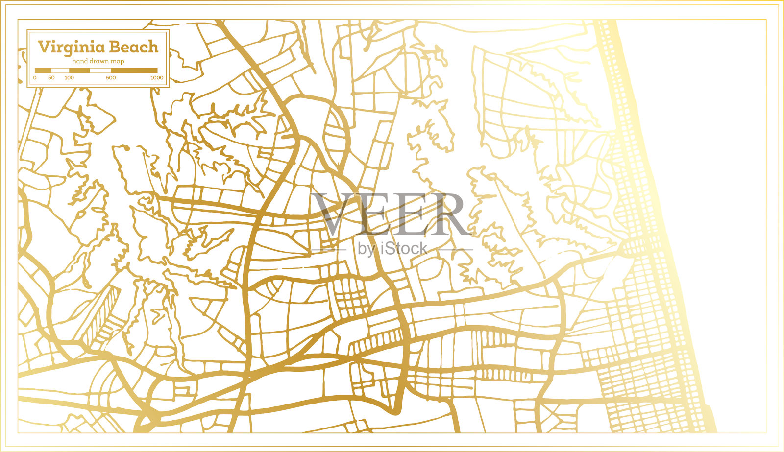 弗吉尼亚海滩美国城市地图在复古风格插画图片素材
