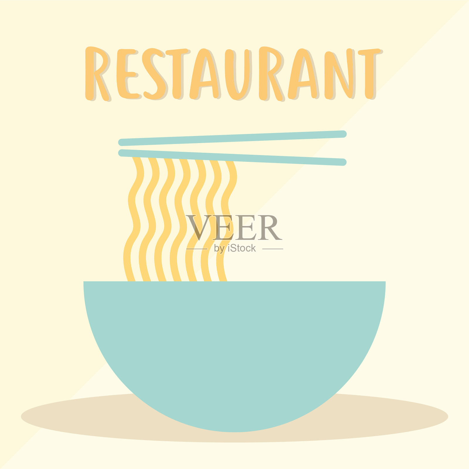 餐厅里有刻字的面条和盘子插画图片素材