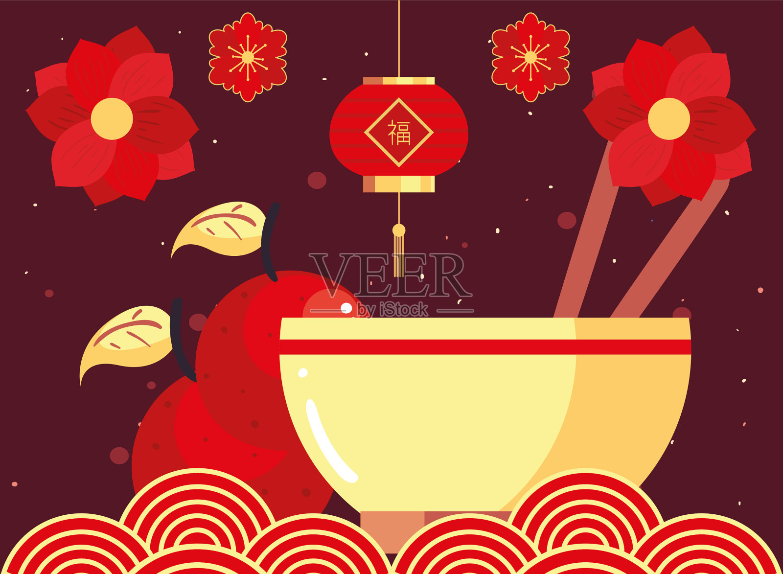 中国新年的2021年饭碗和橙子插画图片素材