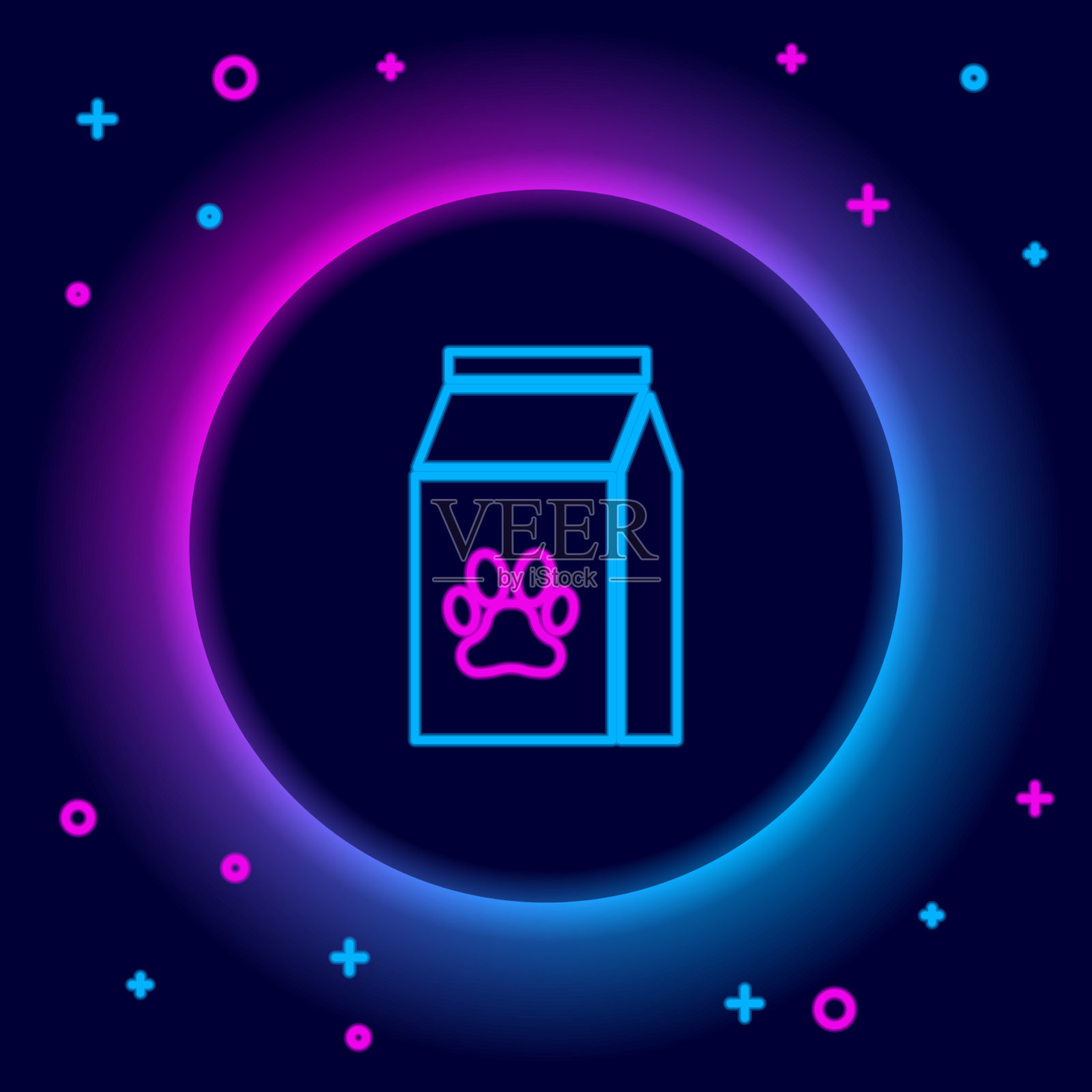 发光的霓虹灯线袋食品宠物图标插画图片素材