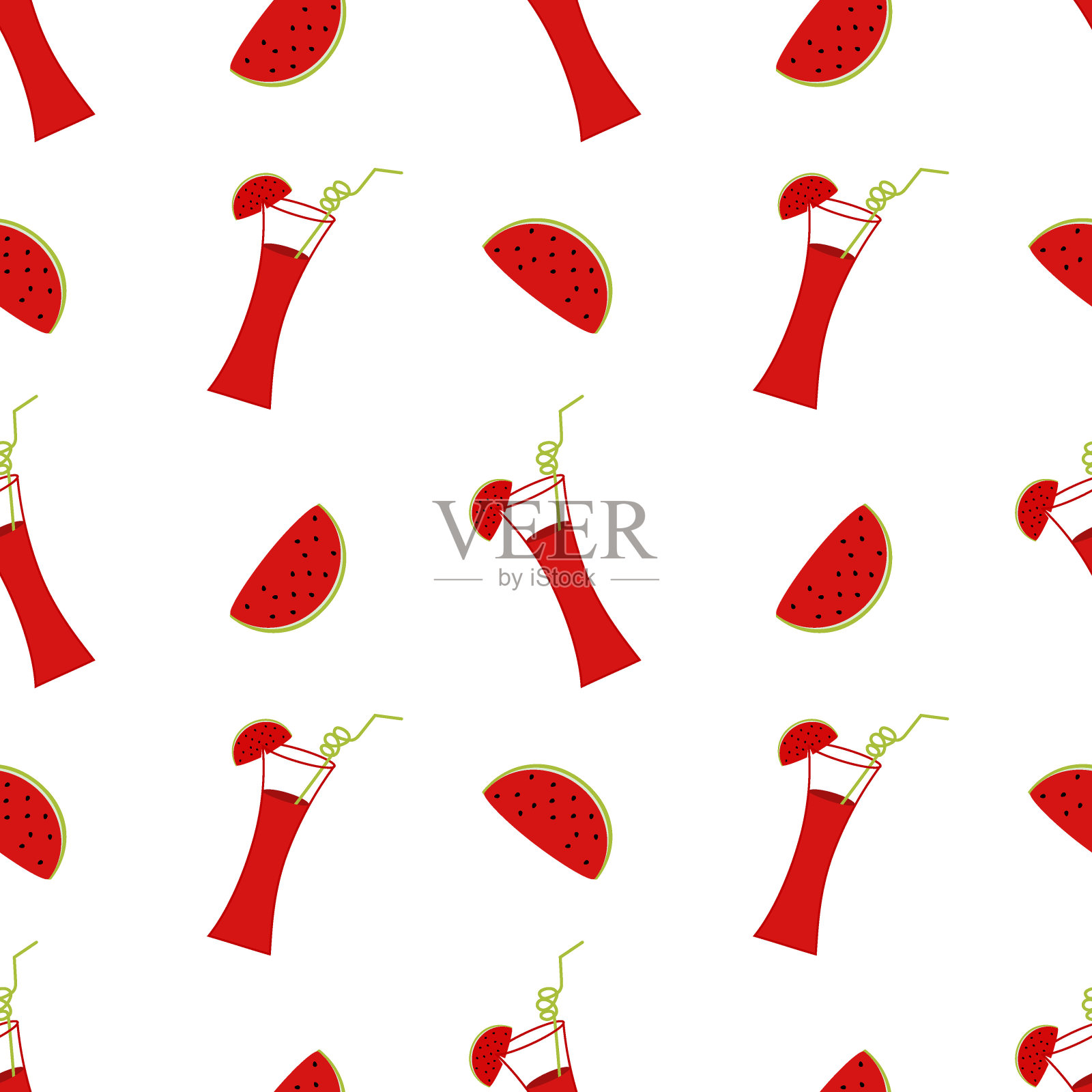 插图与西瓜鸡尾酒和西瓜片在白色的背景。插画图片素材