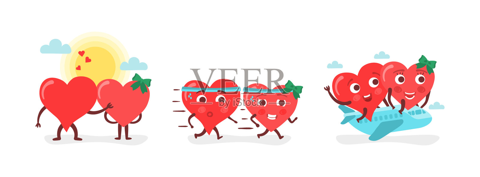 红心卡通人物,象征爱的情感插画图片素材