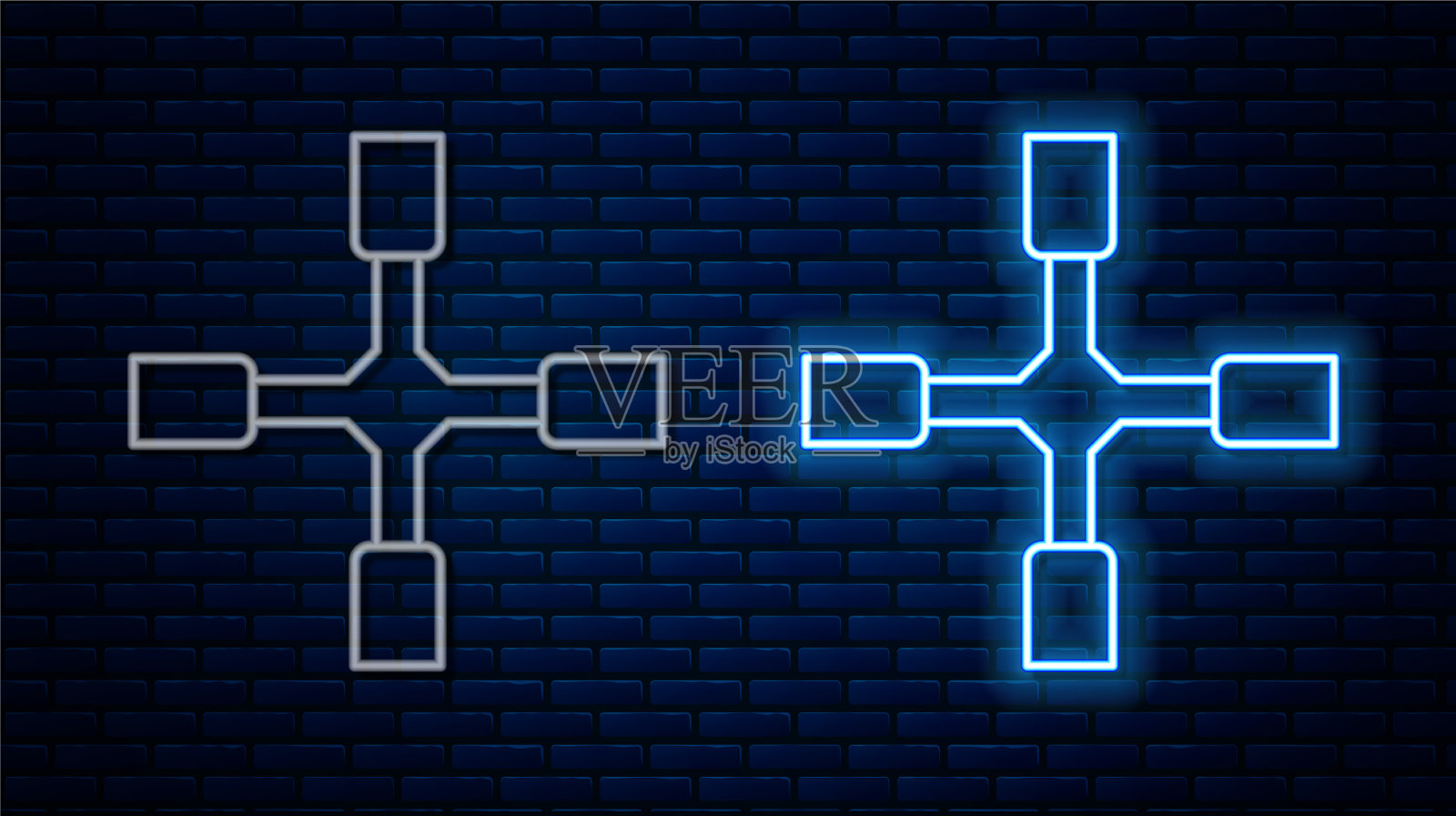 发光的霓虹灯线轮扳手图标隔离插画图片素材