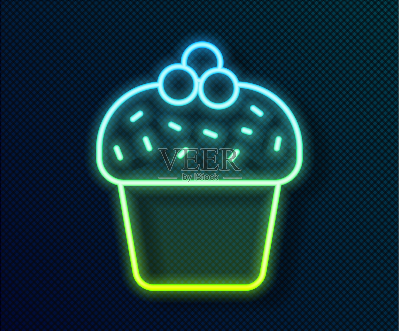 发光的霓虹线蛋糕图标孤立在黑色插画图片素材