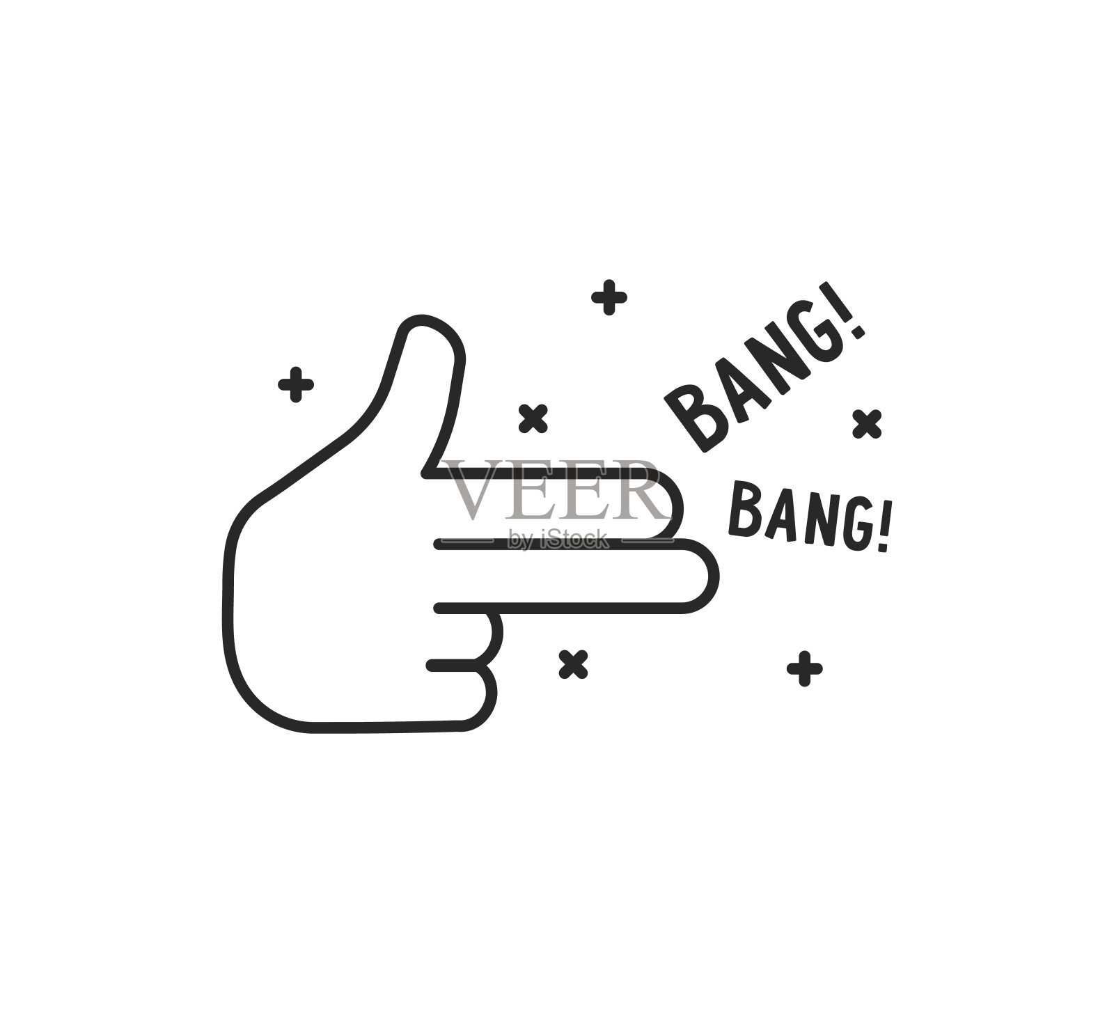 黑色简单的手指枪细线图标图标素材