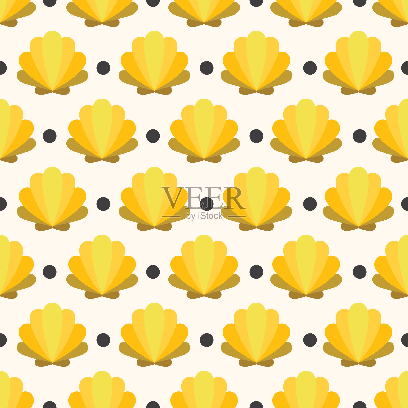 优雅的金蛤壳矢量无缝图案插画图片素材