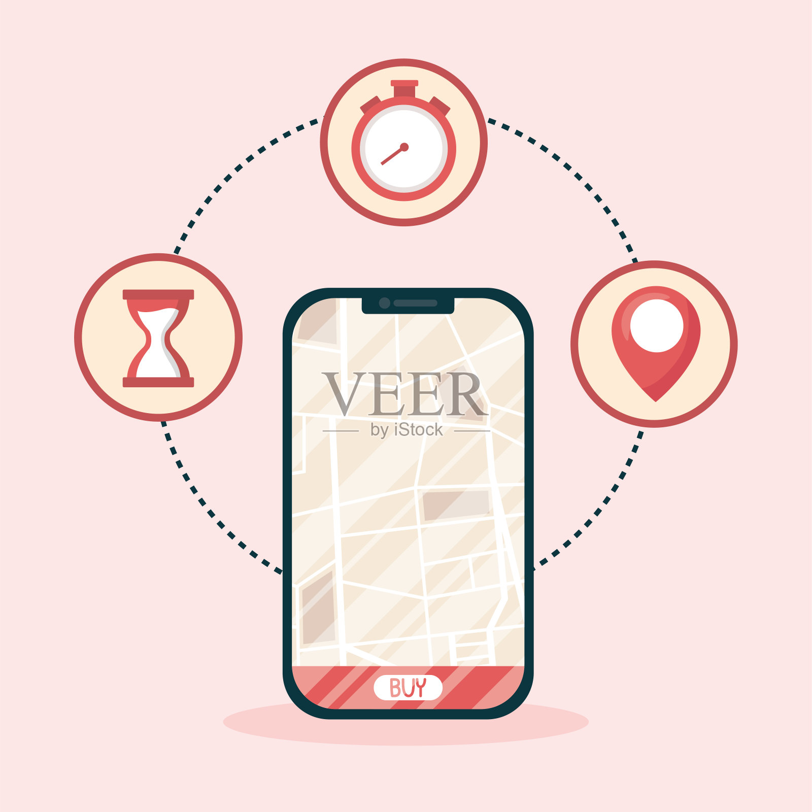 智能手机送货地图和购买按钮矢量设计插画图片素材