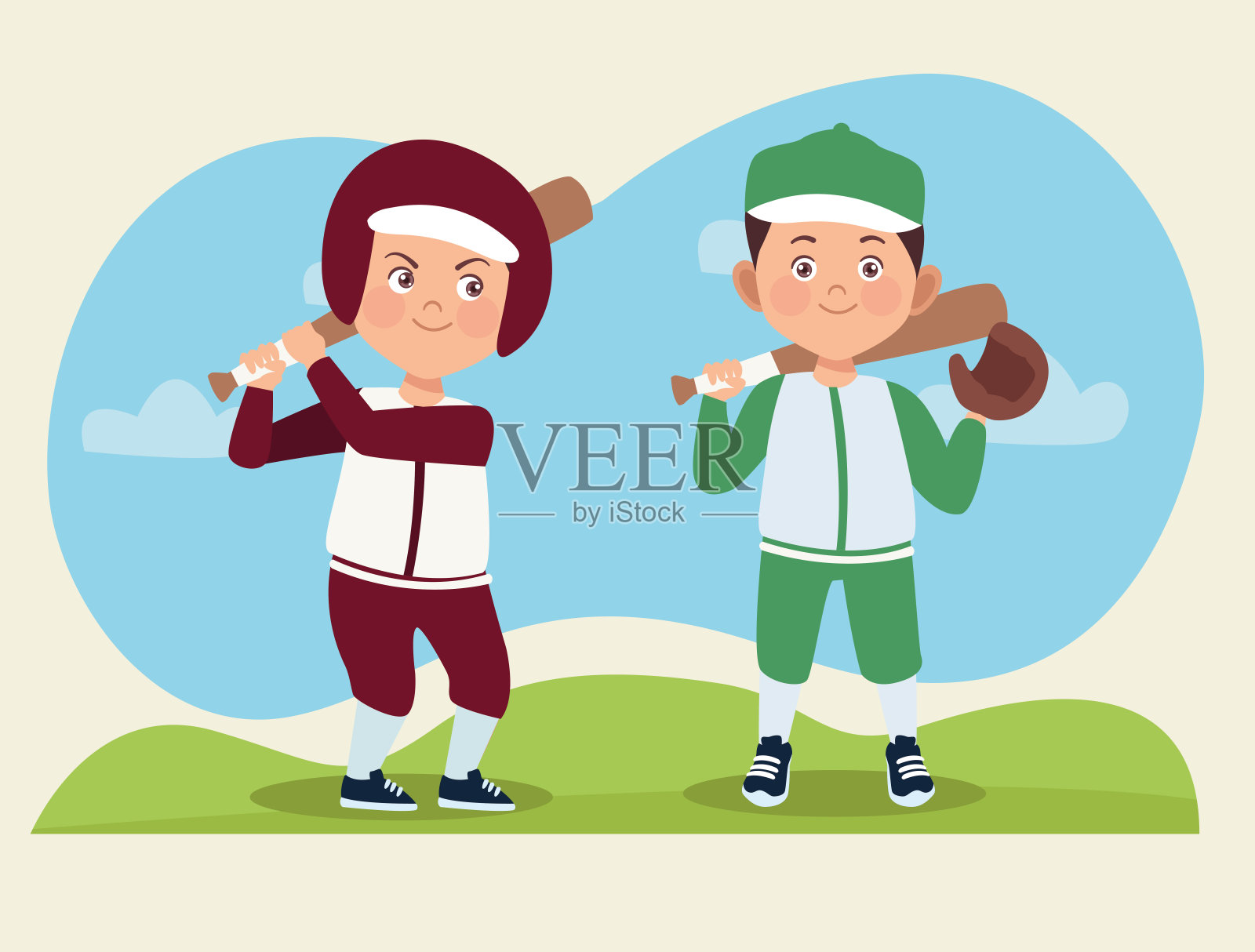 男孩打棒球插画图片素材