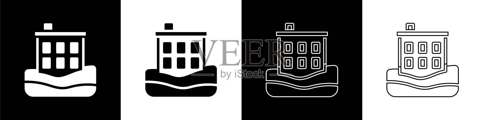 设置房子洪水图标孤立的黑色和白色背景。房子被水淹没了。保险的概念。安全、安全、保护、保护理念。向量插画图片素材