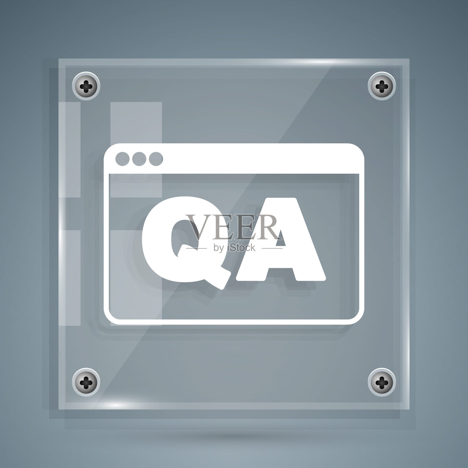 白色语音气泡与问题和回答图标孤立在灰色背景。Q和A符号。常见问题的迹象。聊天语音泡泡和图表。方形玻璃面板。向量插画图片素材