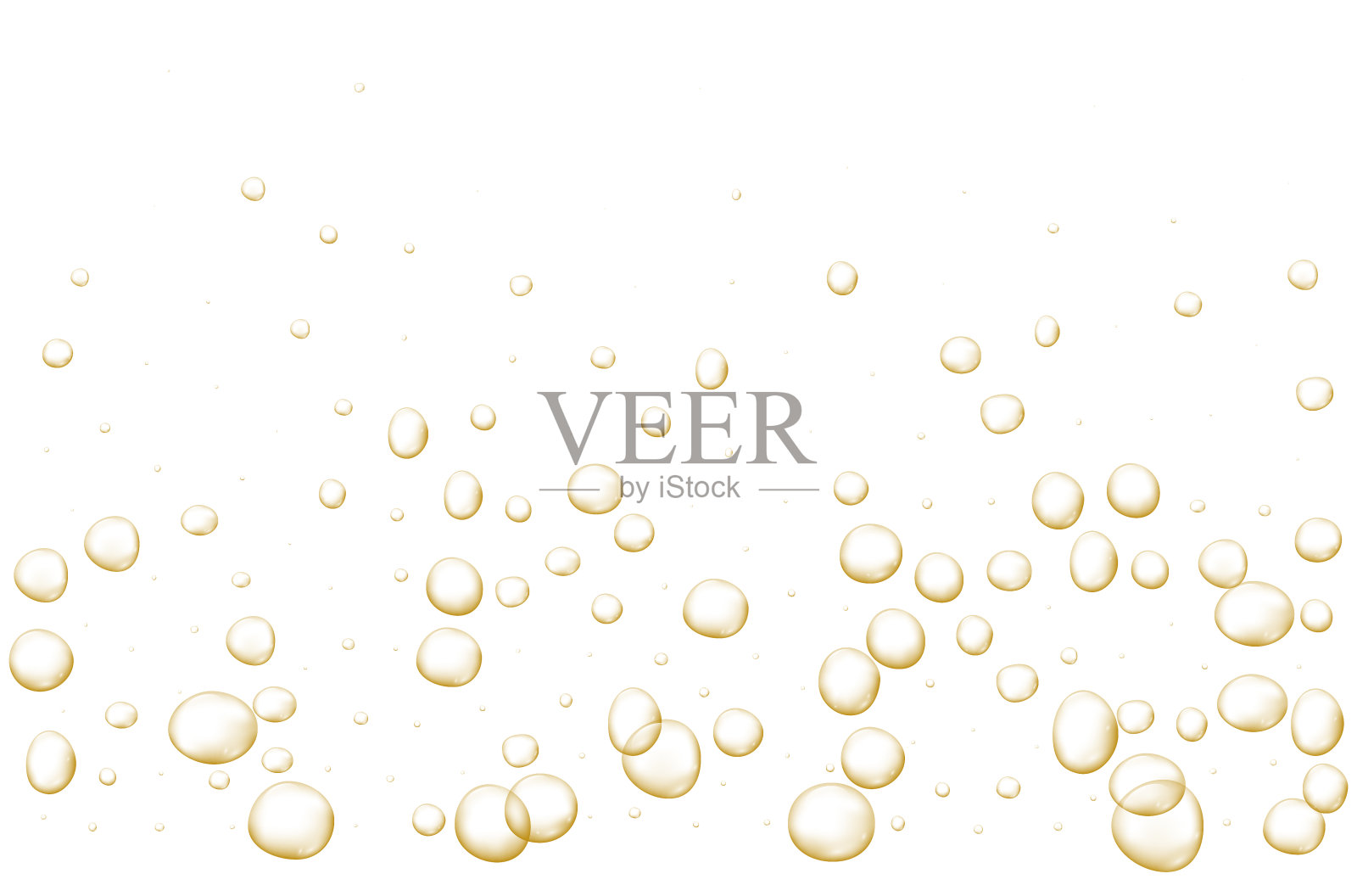 黄金碳酸泡沫。闪光香槟。有气泡的汽水和起泡的饮料。提取新鲜苏打和气泡、氧气、香槟水晶。在黑色透明背景上的矢量插图插画图片素材