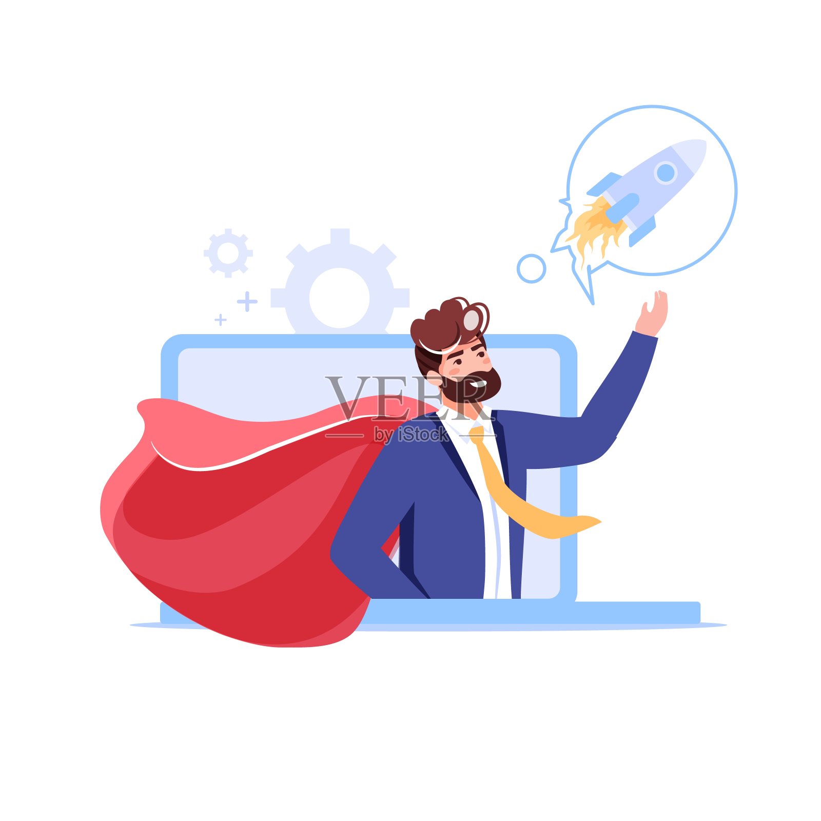 平面卡通商人形象,新商业隐喻火箭符号矢量插图概念插画图片素材