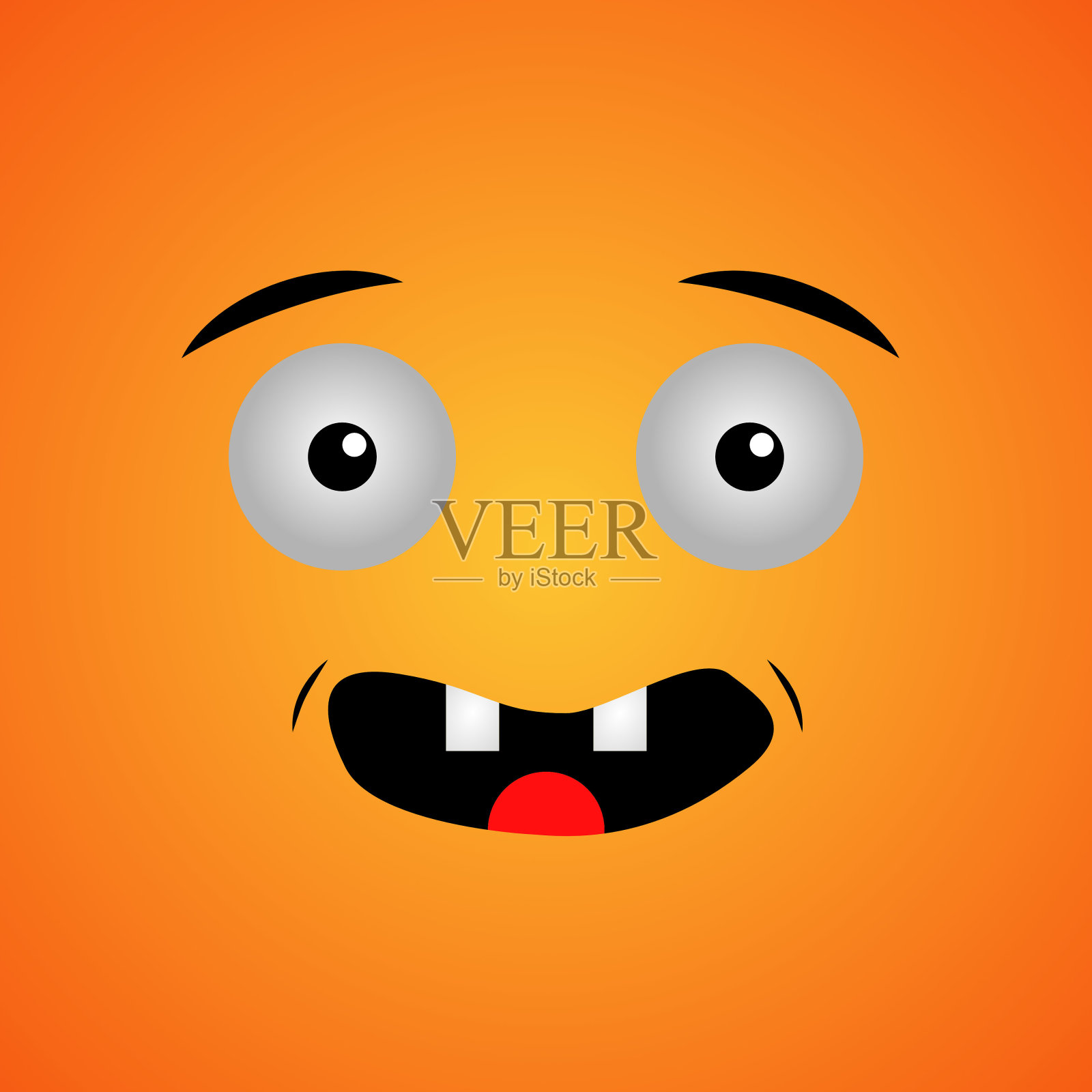 卡通脸的表情。卡哇伊漫画涂鸦人物与嘴和眼睛,疯狂悲伤困惑的脸情绪,漫画头像孤立在橙色的背景。情感的平方。平面设计。插画图片素材