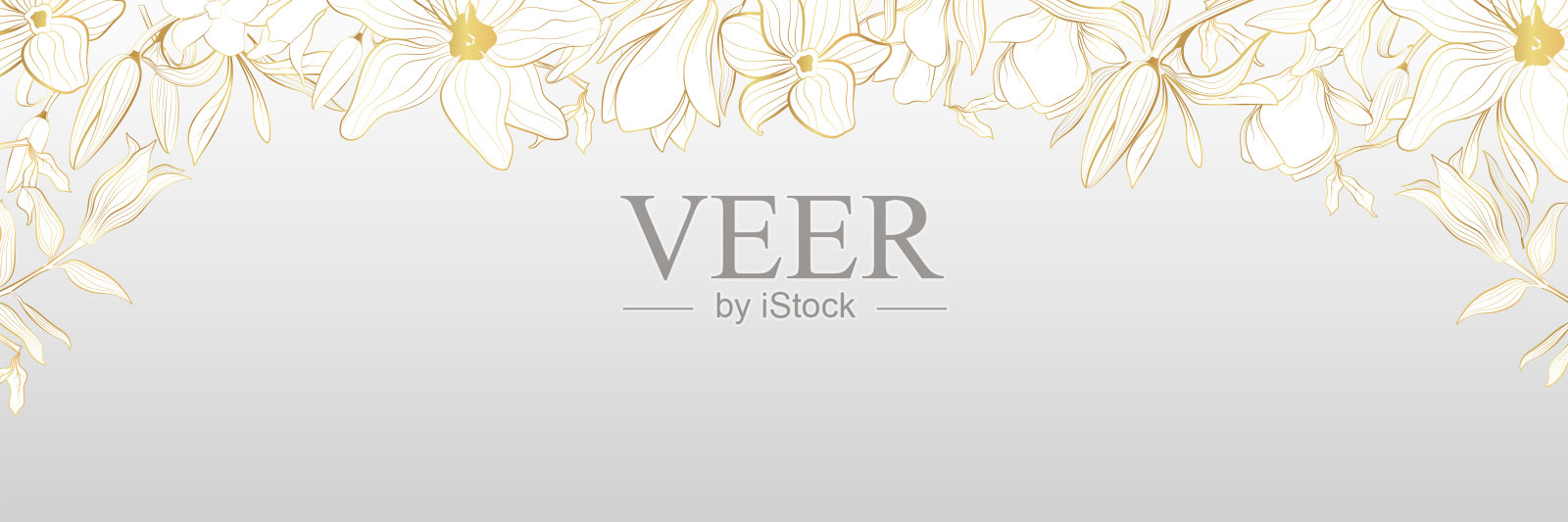 矢量旗帜与金花在线条艺术风格。金色的百合花。插画图片素材