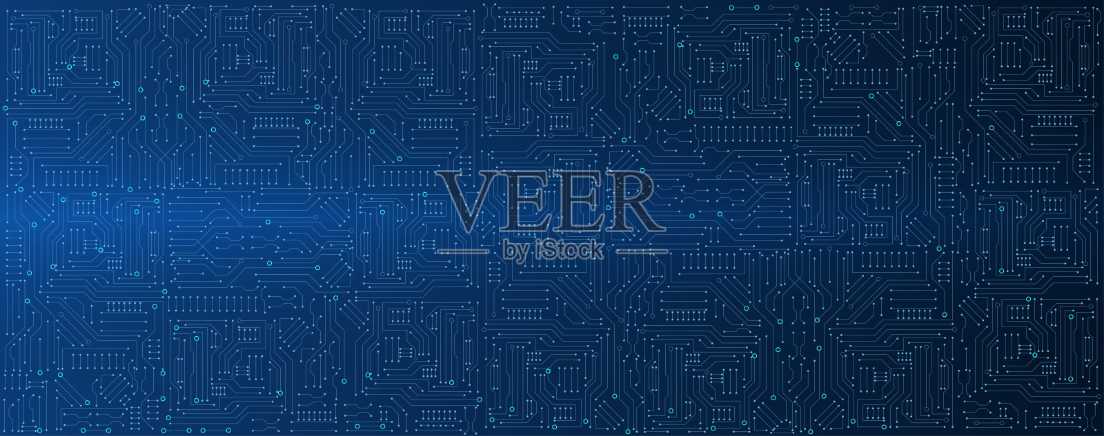 电子或电气线路板上的蓝色或绿色工程技术概念矢量全景背景插画图片素材