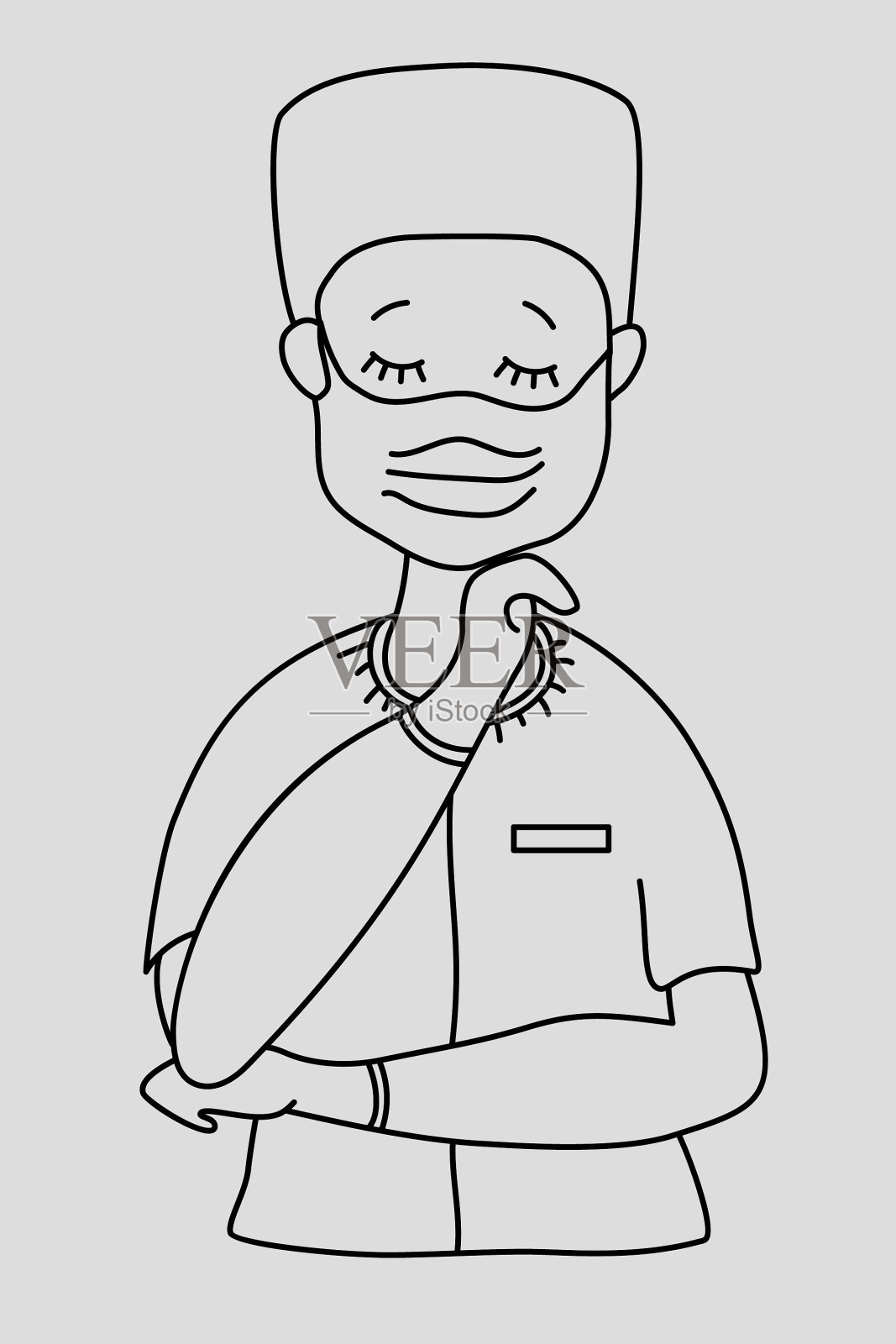 一个可爱的护士和一个闭着眼睛轮廓的医生插画图片素材