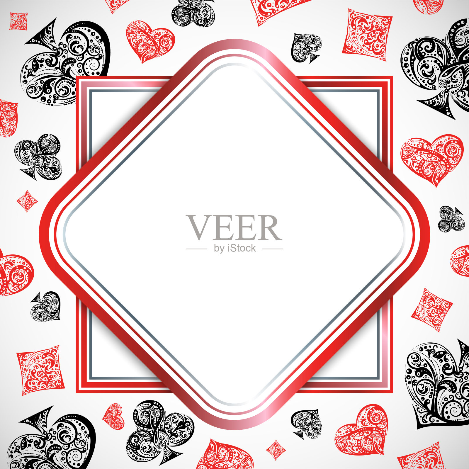 带有花卉元素制成的矢量纸牌花色符号的方形和菱形框架插画图片素材