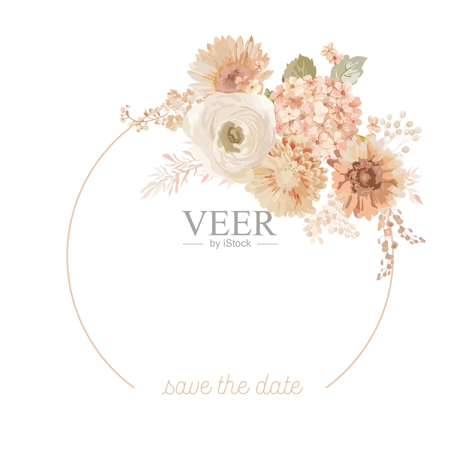 花花环与水彩干粉彩花设计元素图片