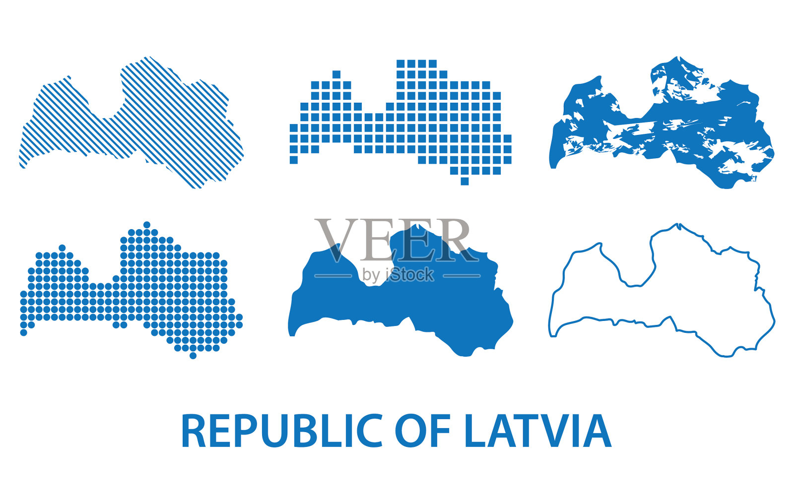 地图拉脱维亚共和国-设置剪影插画图片素材