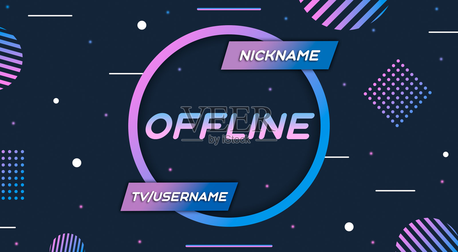 当前离线twitch覆盖可爱背景16:9流。离线现代可爱的背景与线条。屏幕保护程序的离线流媒体广播。游戏离线可爱覆盖屏幕。插画图片素材