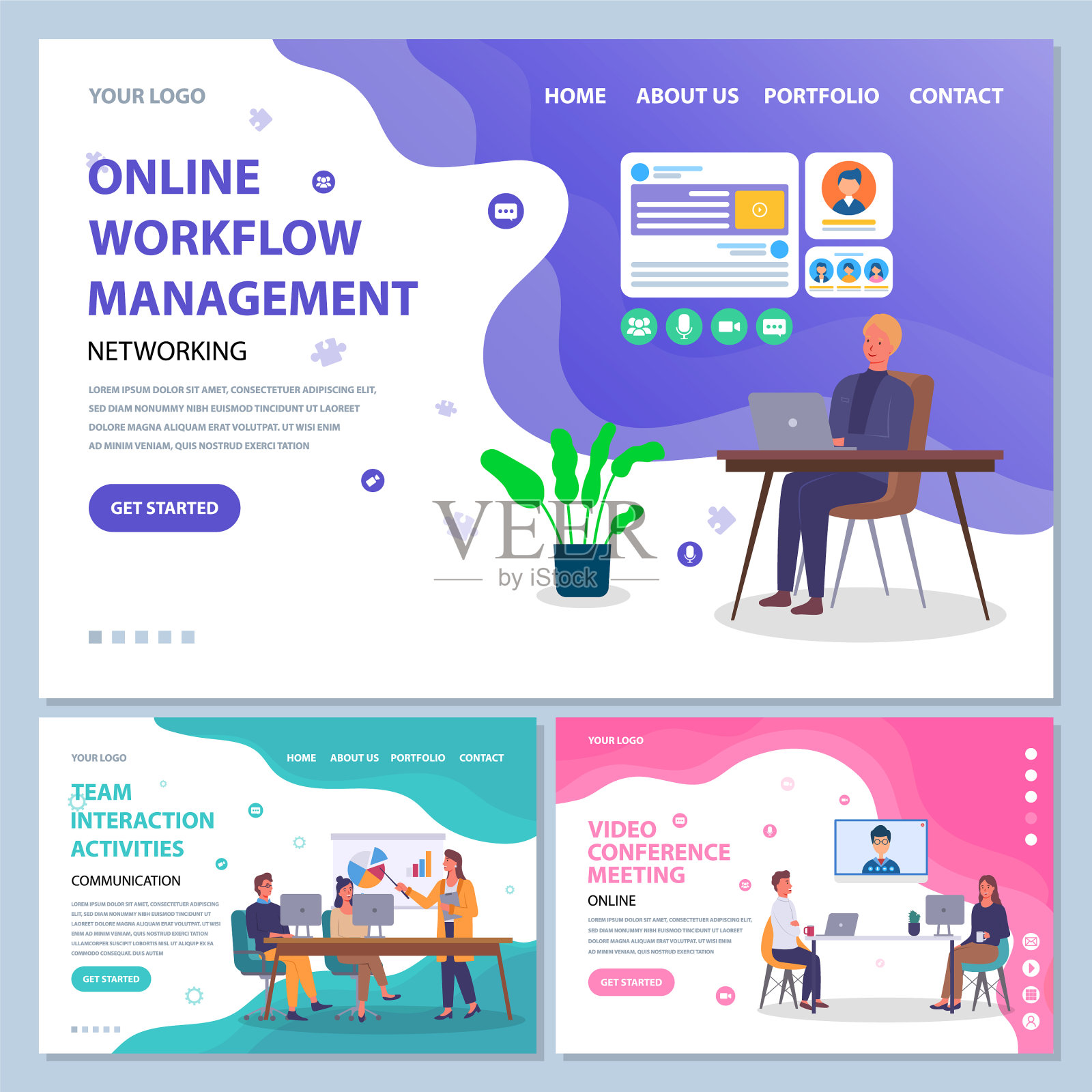 联网在线工作流管理团队插画图片素材