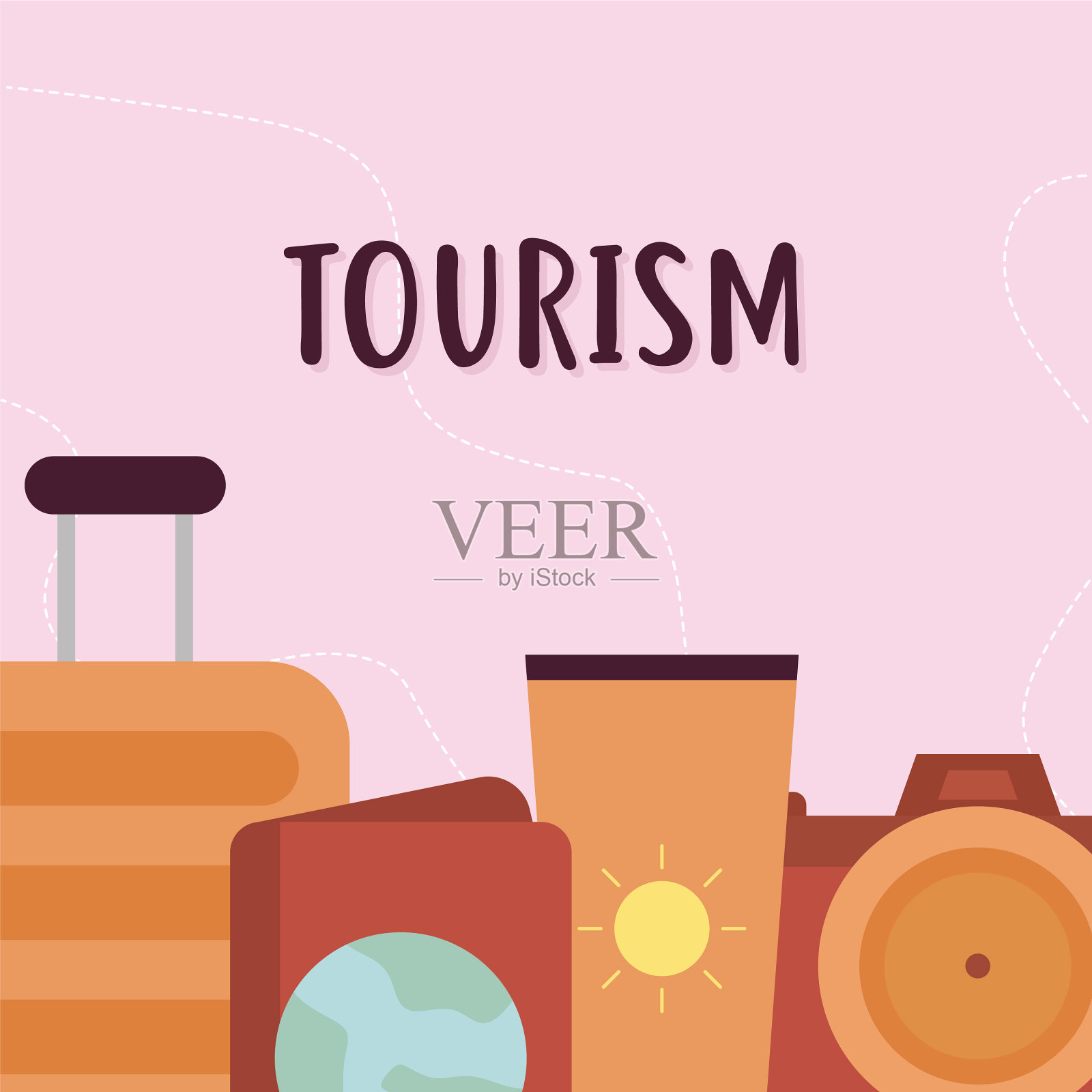 旅游字体和捆绑旅游图标插画图片素材