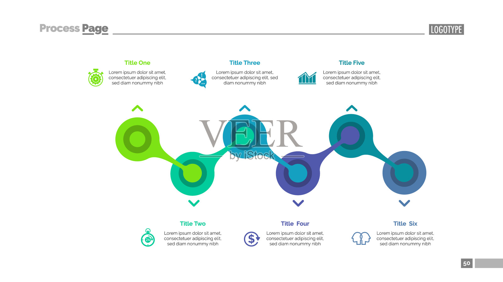 带有六个元素的流程图模板插画图片素材