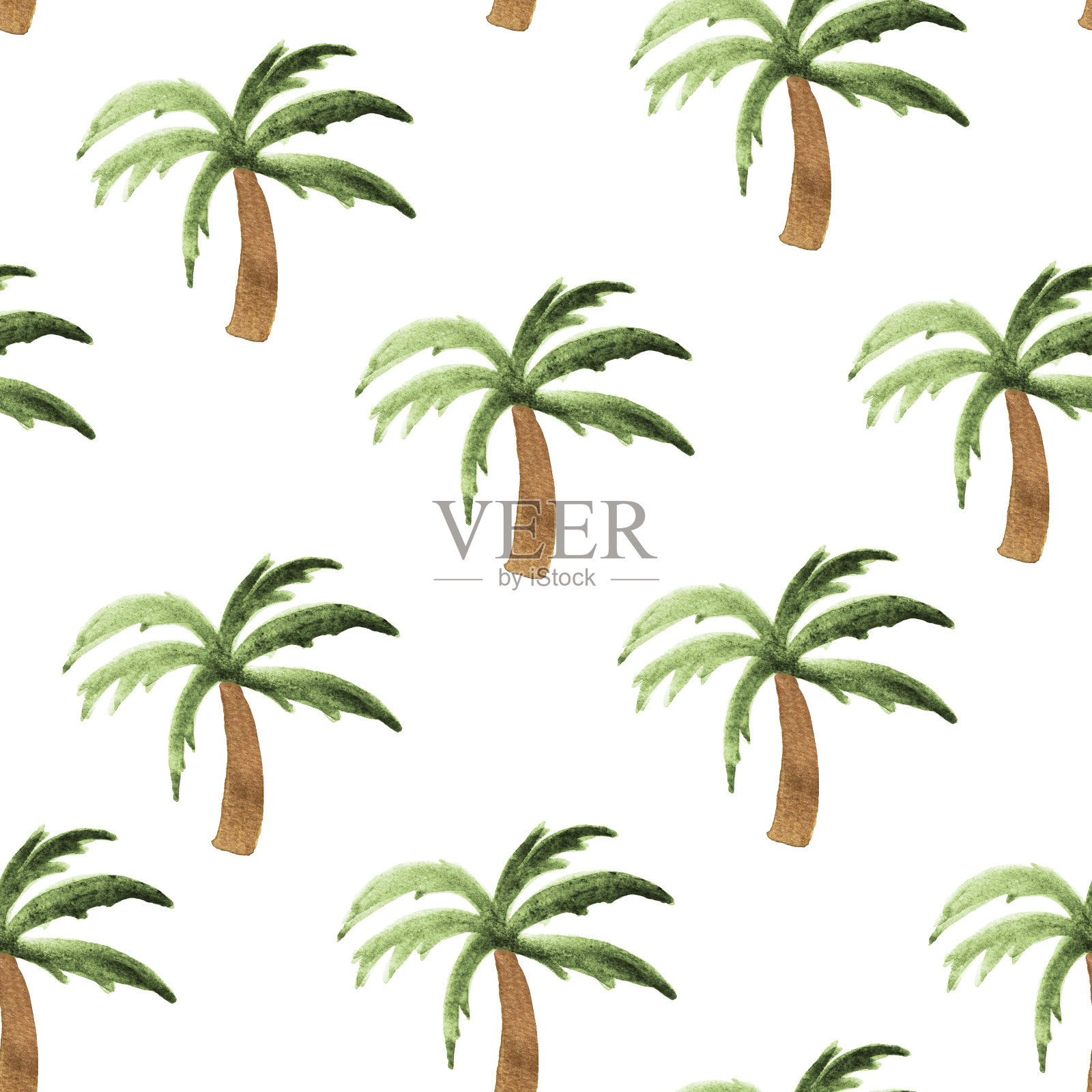 棕榈树水彩无缝图案插画图片素材