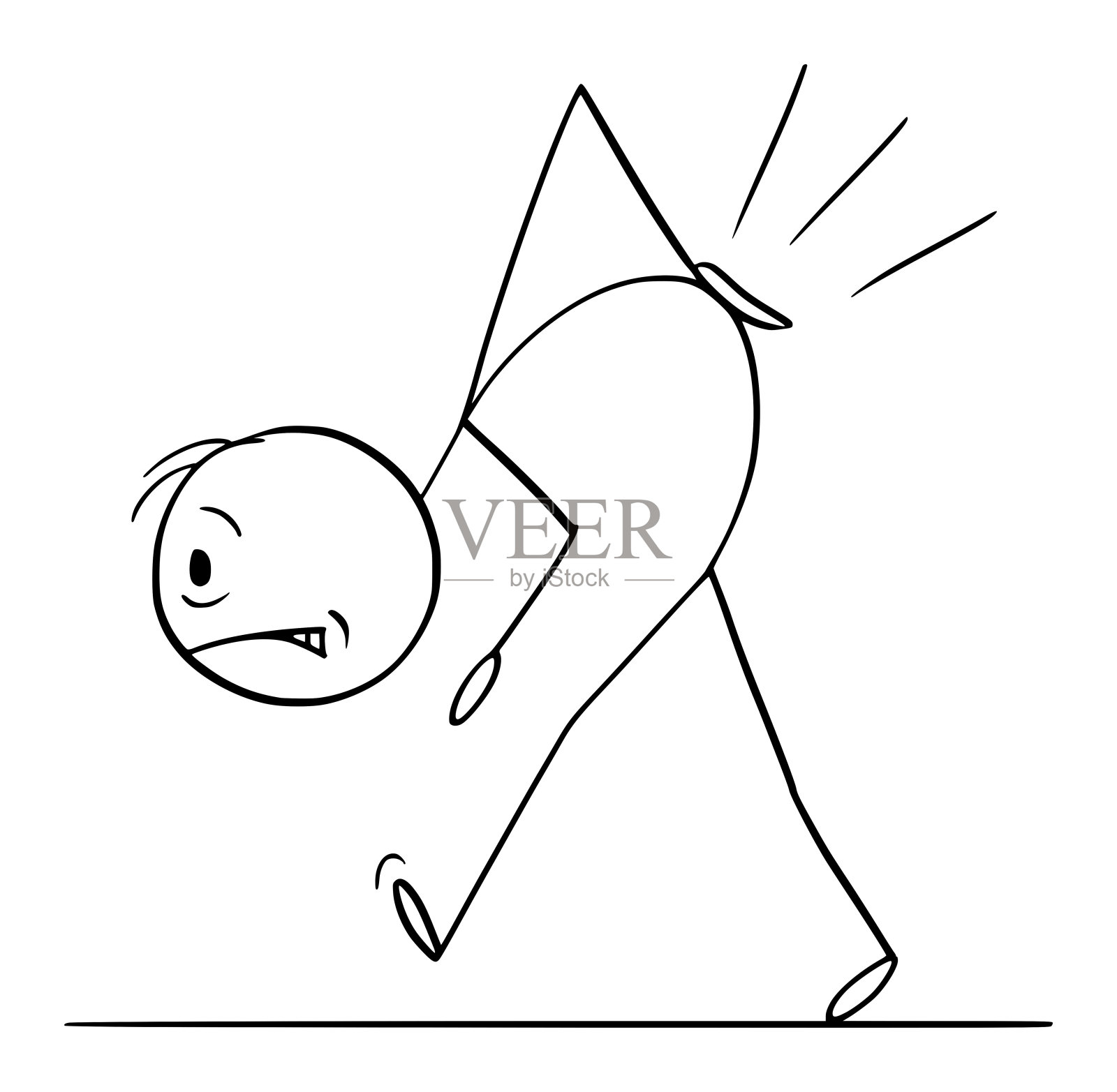 弯腰者遭受背痛或背疼,矢量卡通棍人物插图设计元素图片