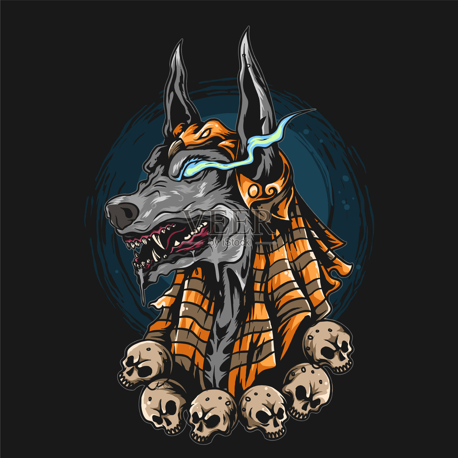 阿努比斯木乃伊龇牙咧嘴插画图片素材