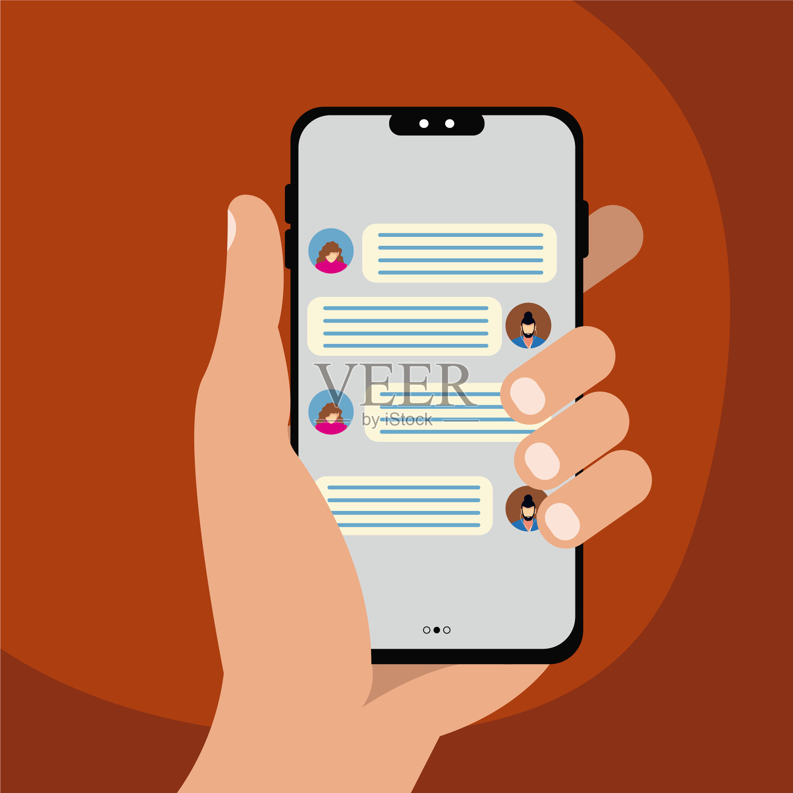 手持智能手机与聊天泡沫插画图片素材