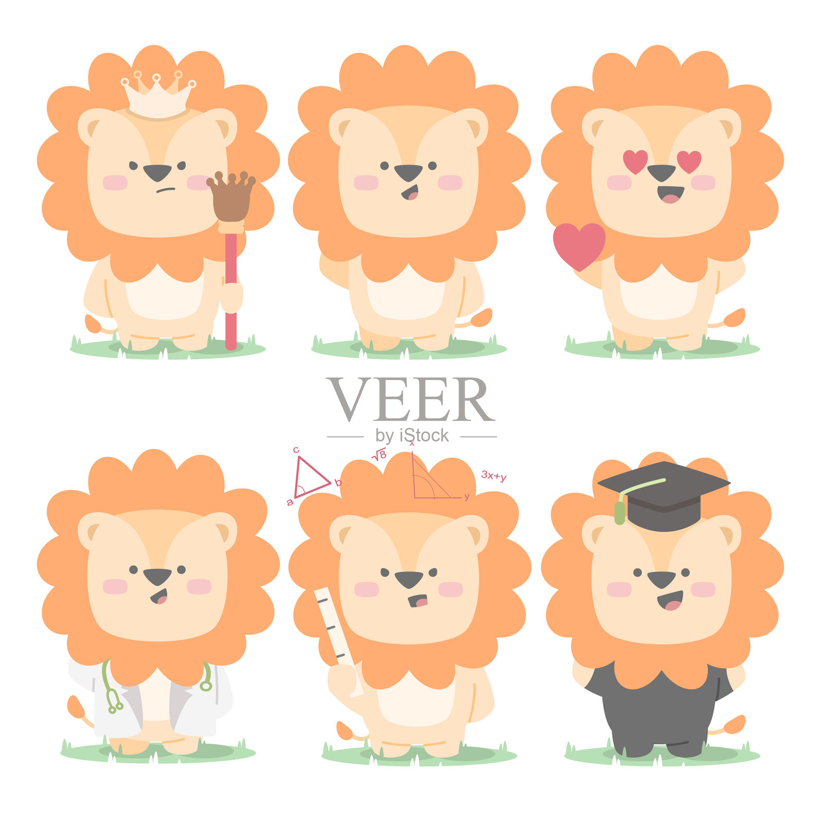 狮子人物集吉祥物可爱的动物插画图片素材