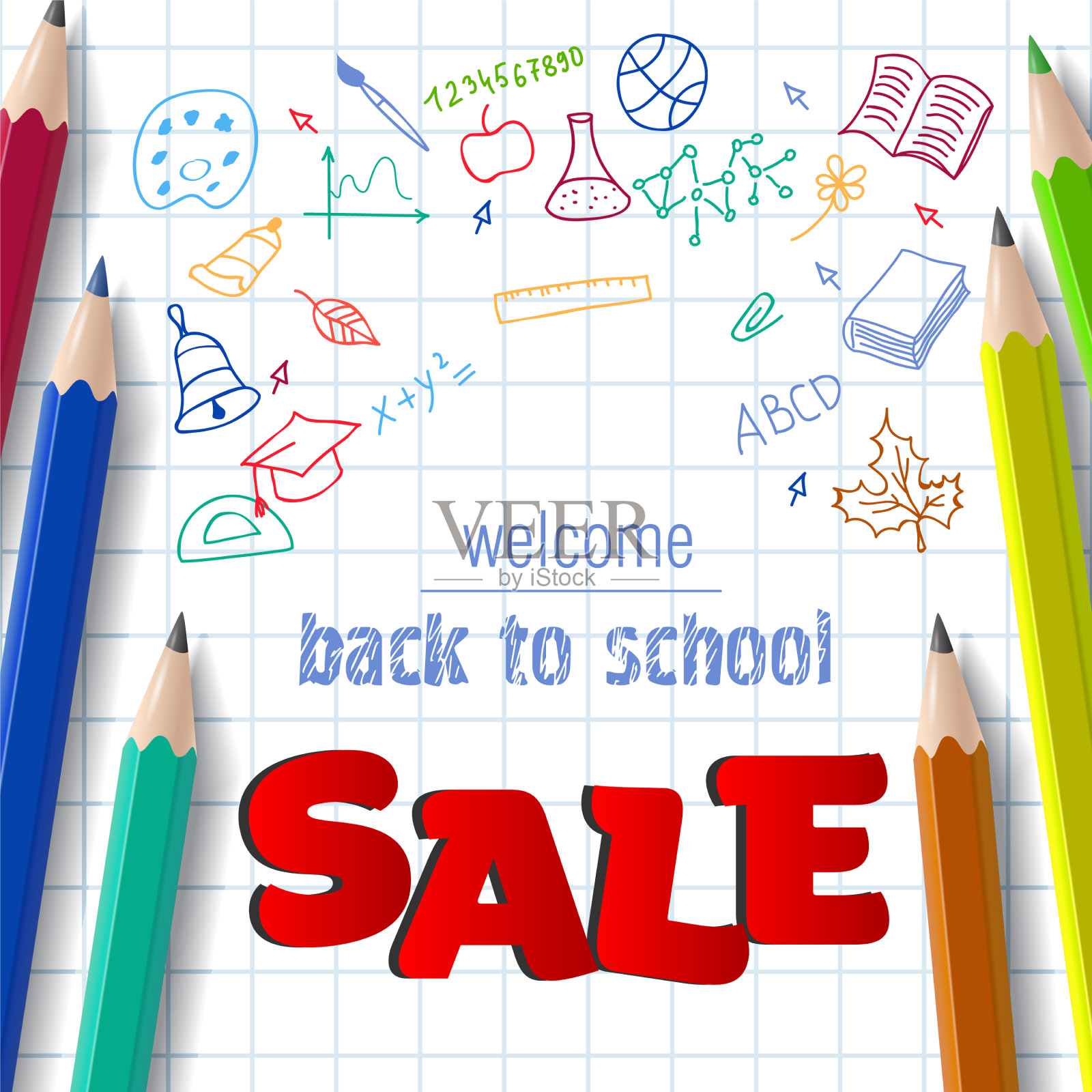欢迎回到学校,涂鸦销售设计模板素材