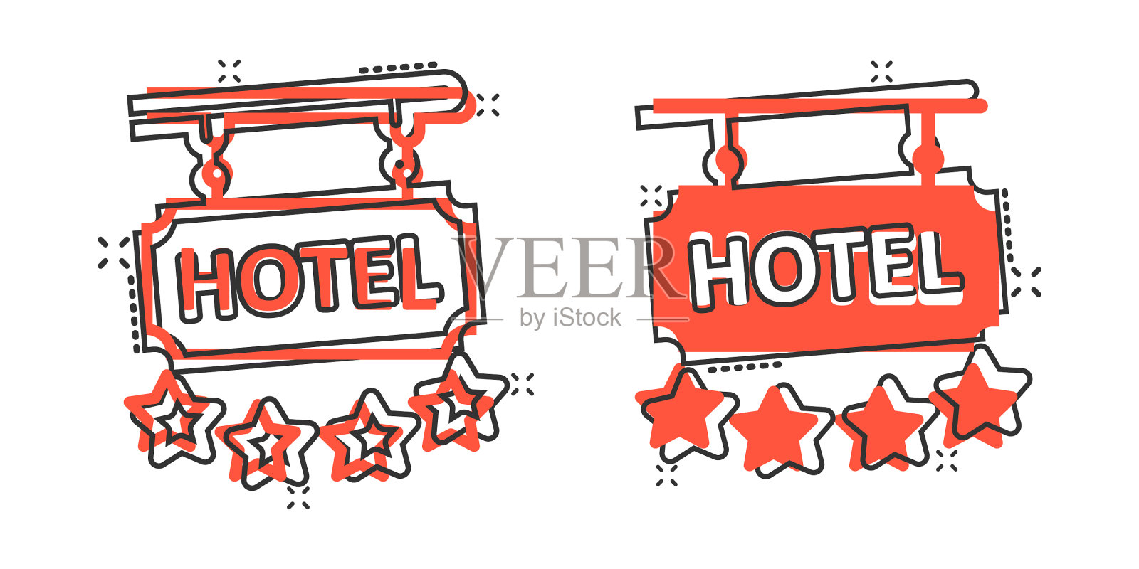 酒店四星级标志图标在漫画风格的客栈图标素材