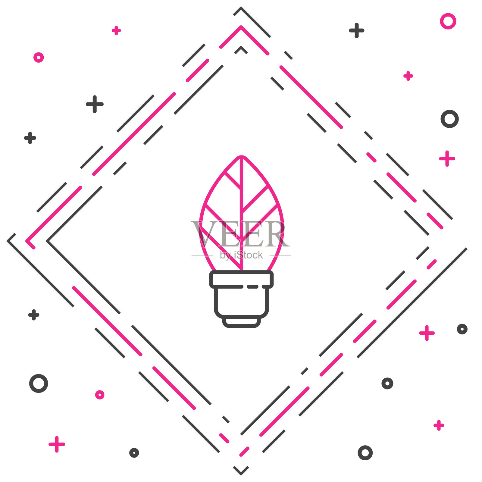 线灯泡与叶子图标孤立在白色插画图片素材