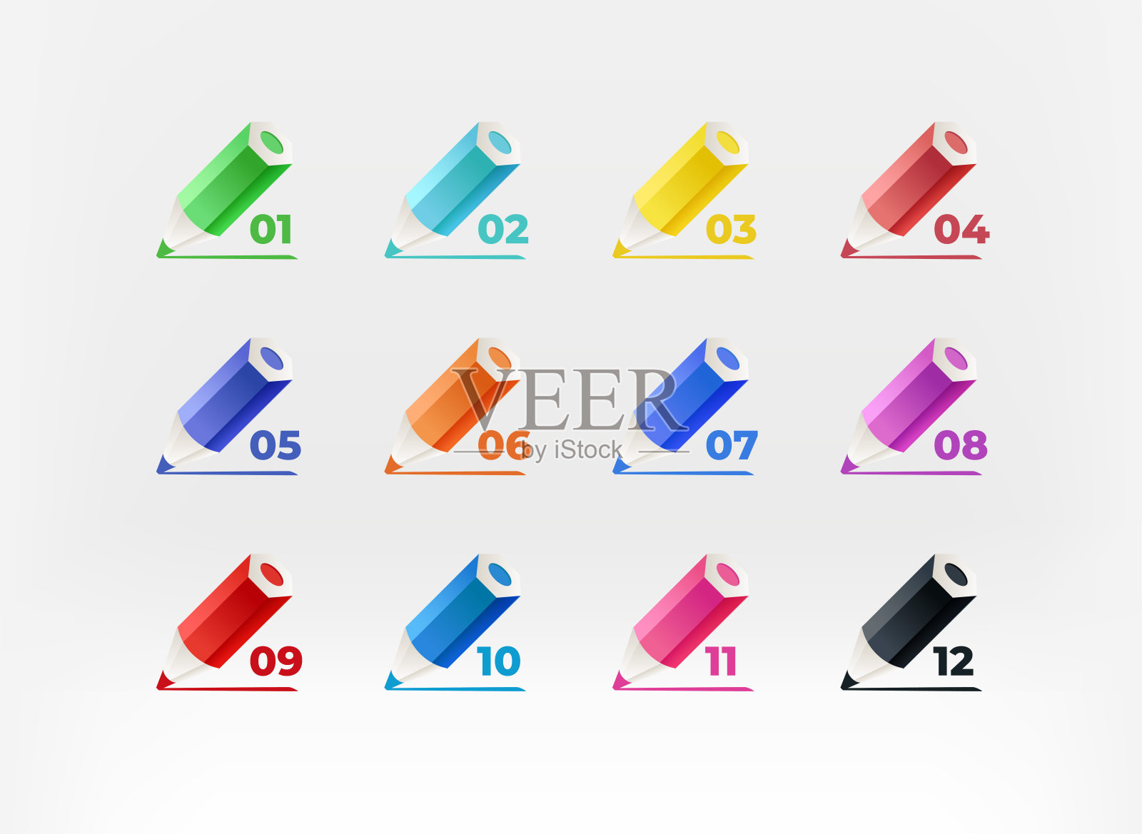 用数字彩色蜡笔。Inforgaphic向量子弹。模板设计插画图片素材