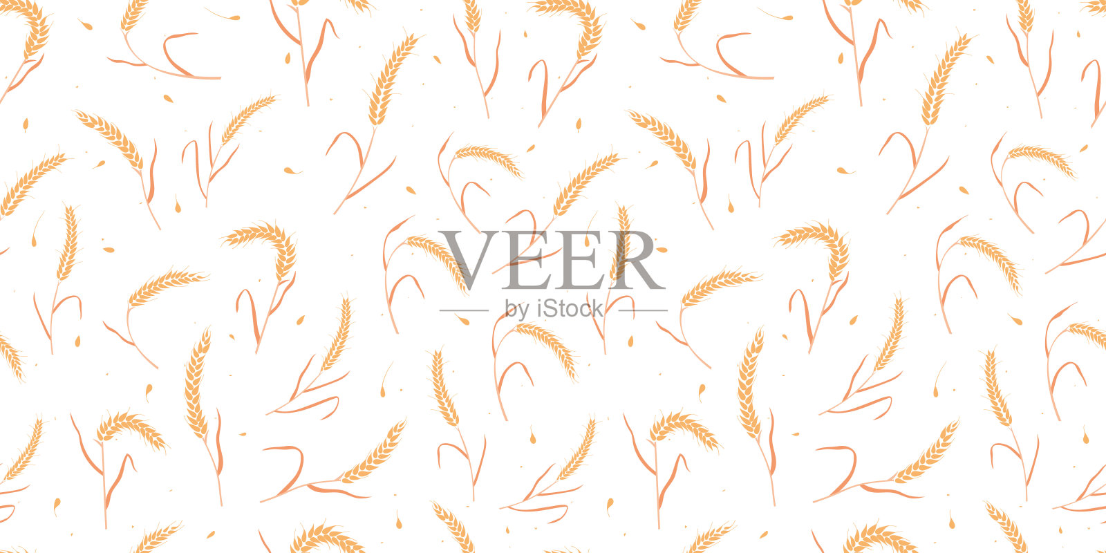 无缝模式与全粒种子有机,自然耳朵孤立在白色背景平面风格设计矢量插图。插画图片素材