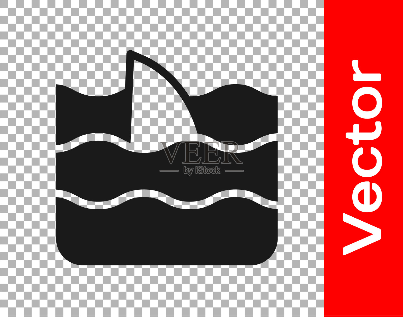 黑鱼翅在海浪图标孤立上插画图片素材