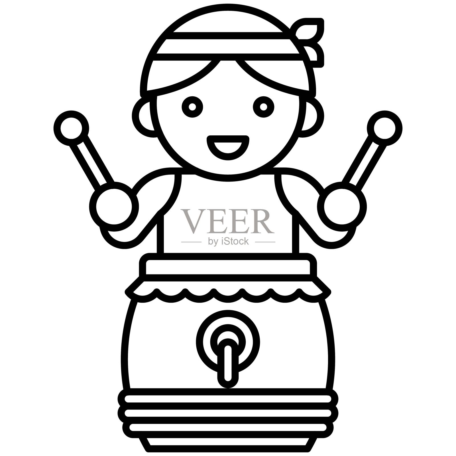 端午节有关的鼓手图标矢量插画图片素材