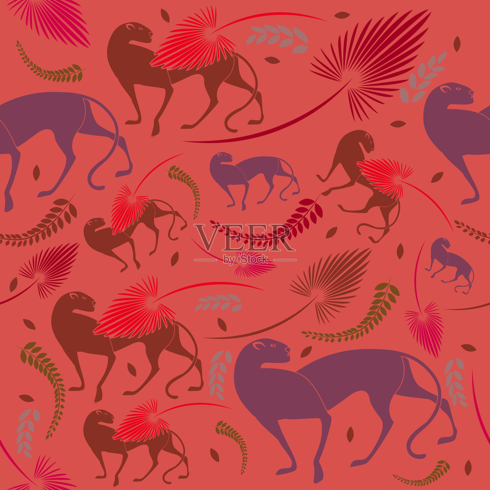 印花织物热带雨林豹印度orna插画图片素材