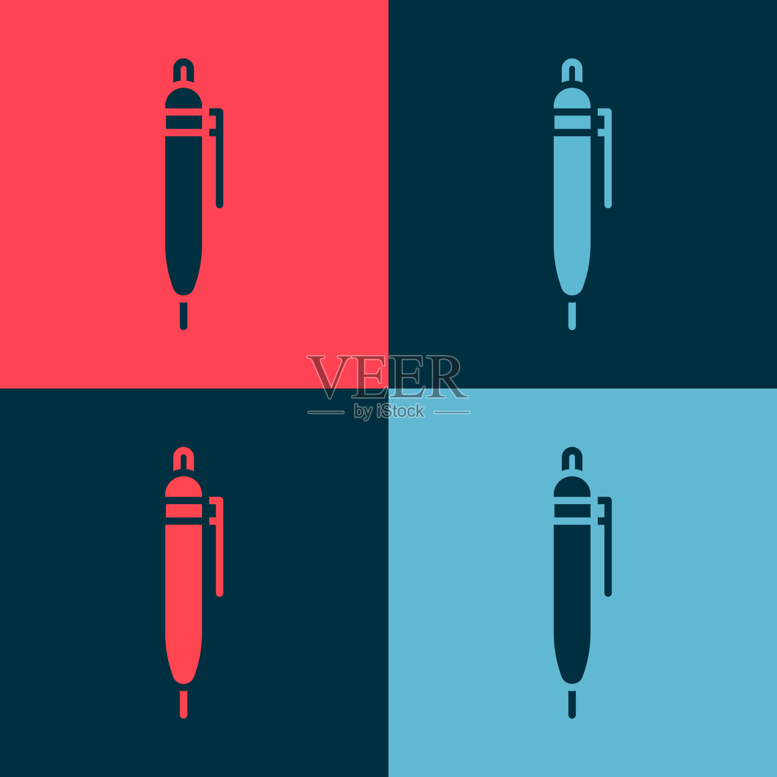 波普艺术钢笔图标孤立的颜色背景图标素材