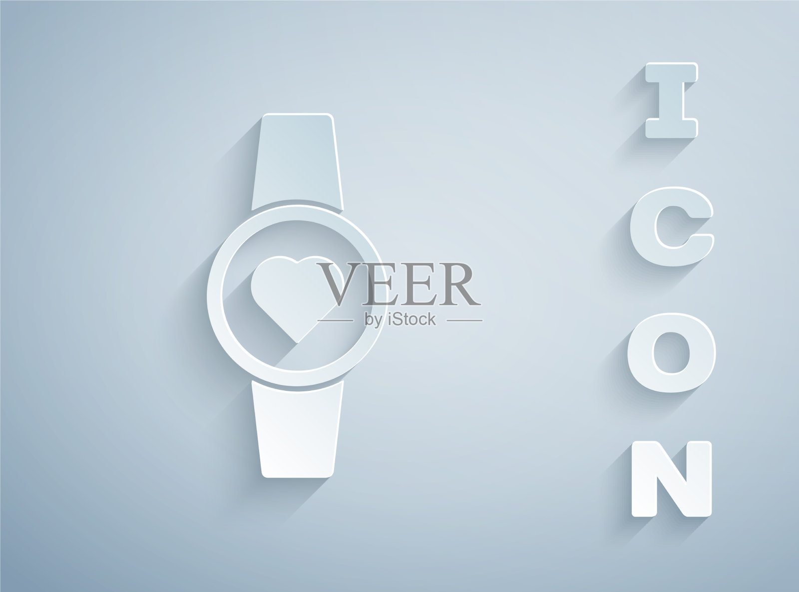 剪纸智能手表图标孤立在灰色插画图片素材