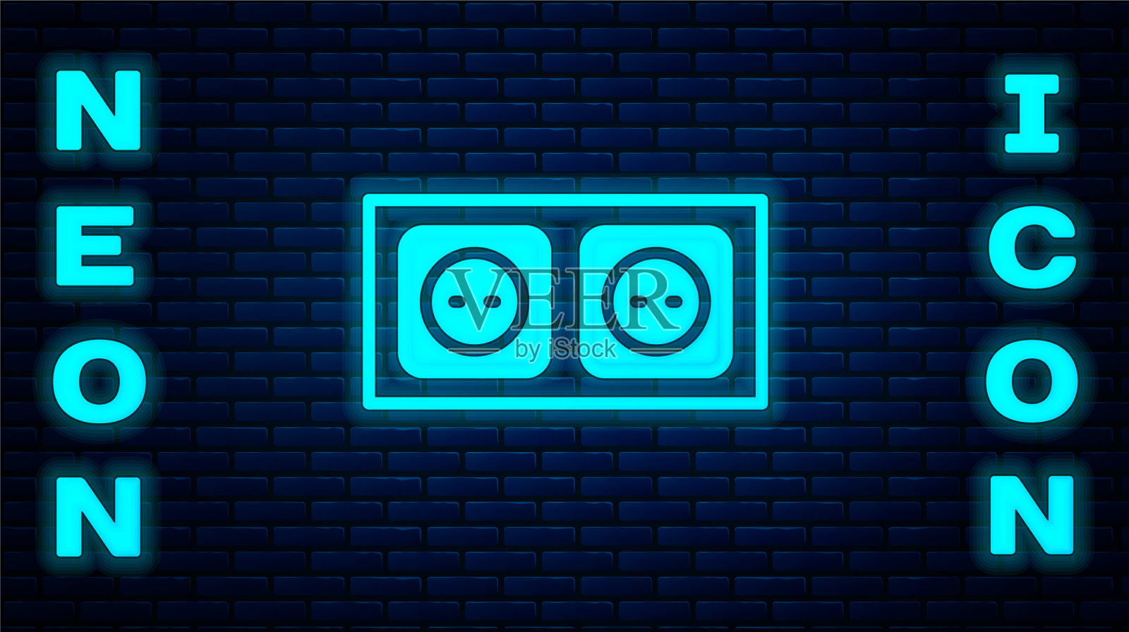 发光的霓虹灯电源插座图标隔离插画图片素材