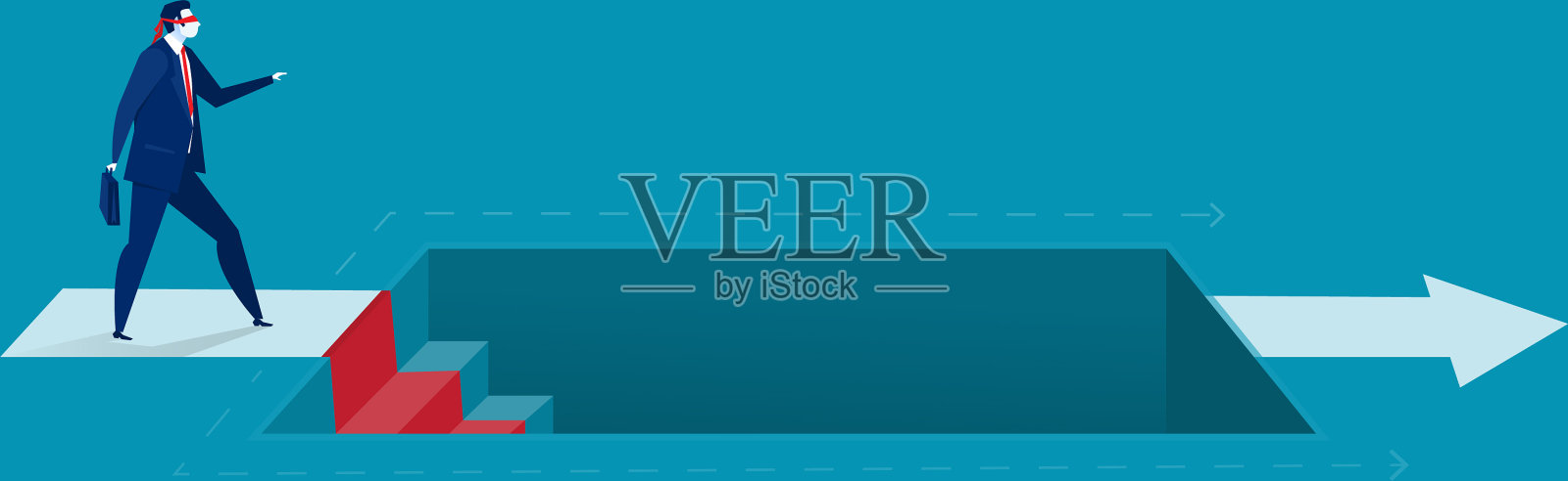 商人眼睛上缠着绷带走路插画图片素材