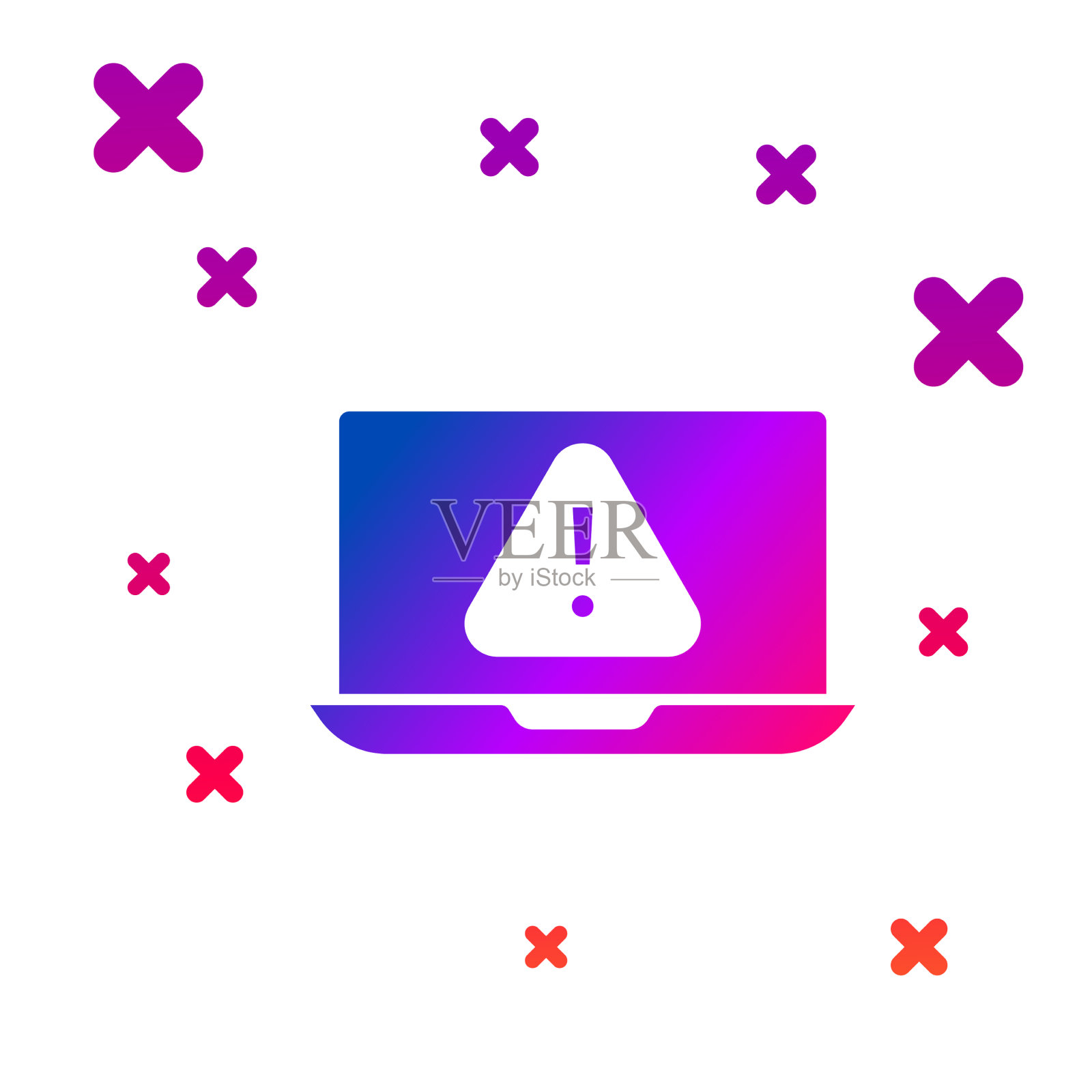 彩色笔记本电脑与感叹号图标隔离图标素材