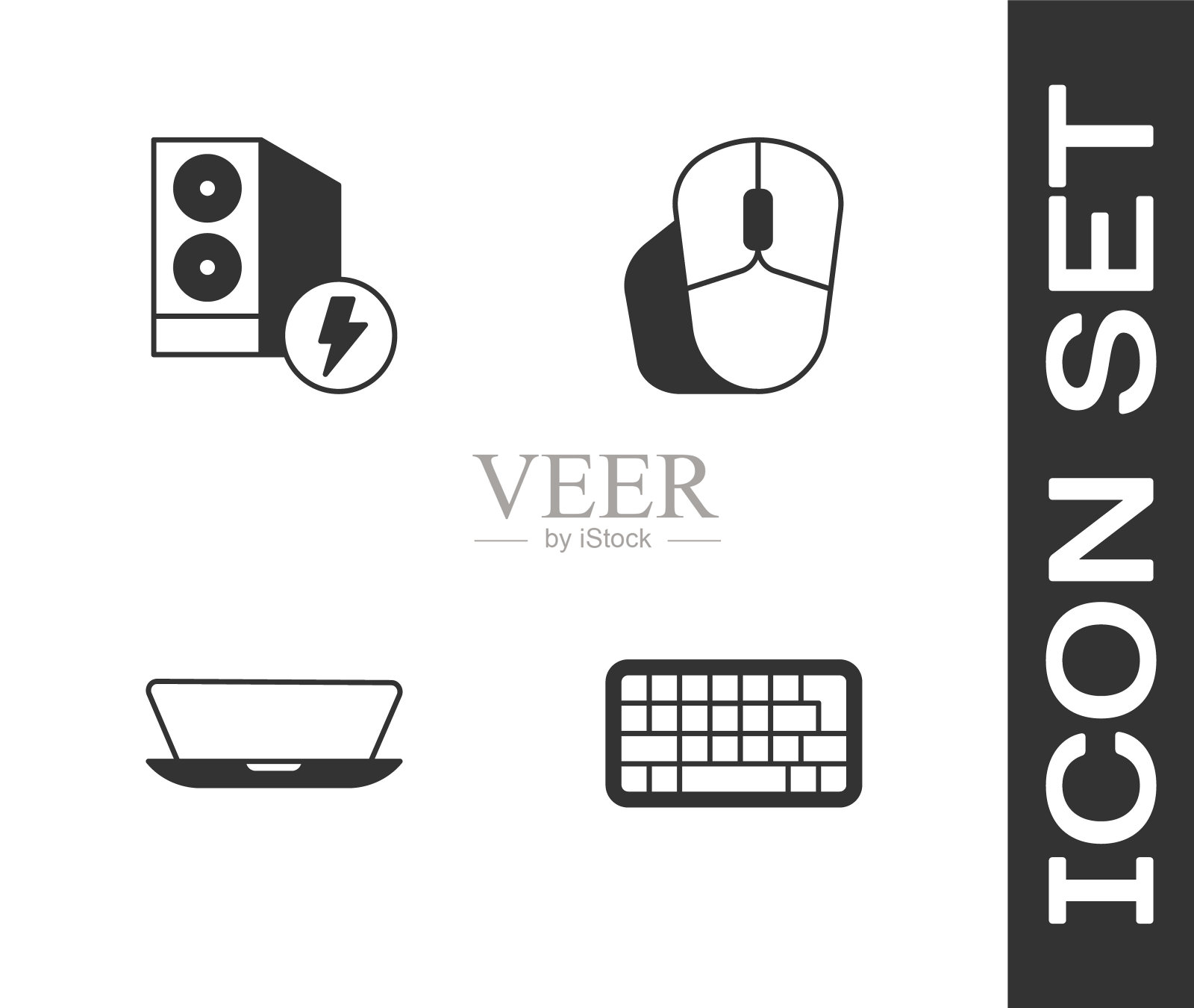 设置键盘,电脑,笔记本电脑和电脑鼠标图标。向量图标素材