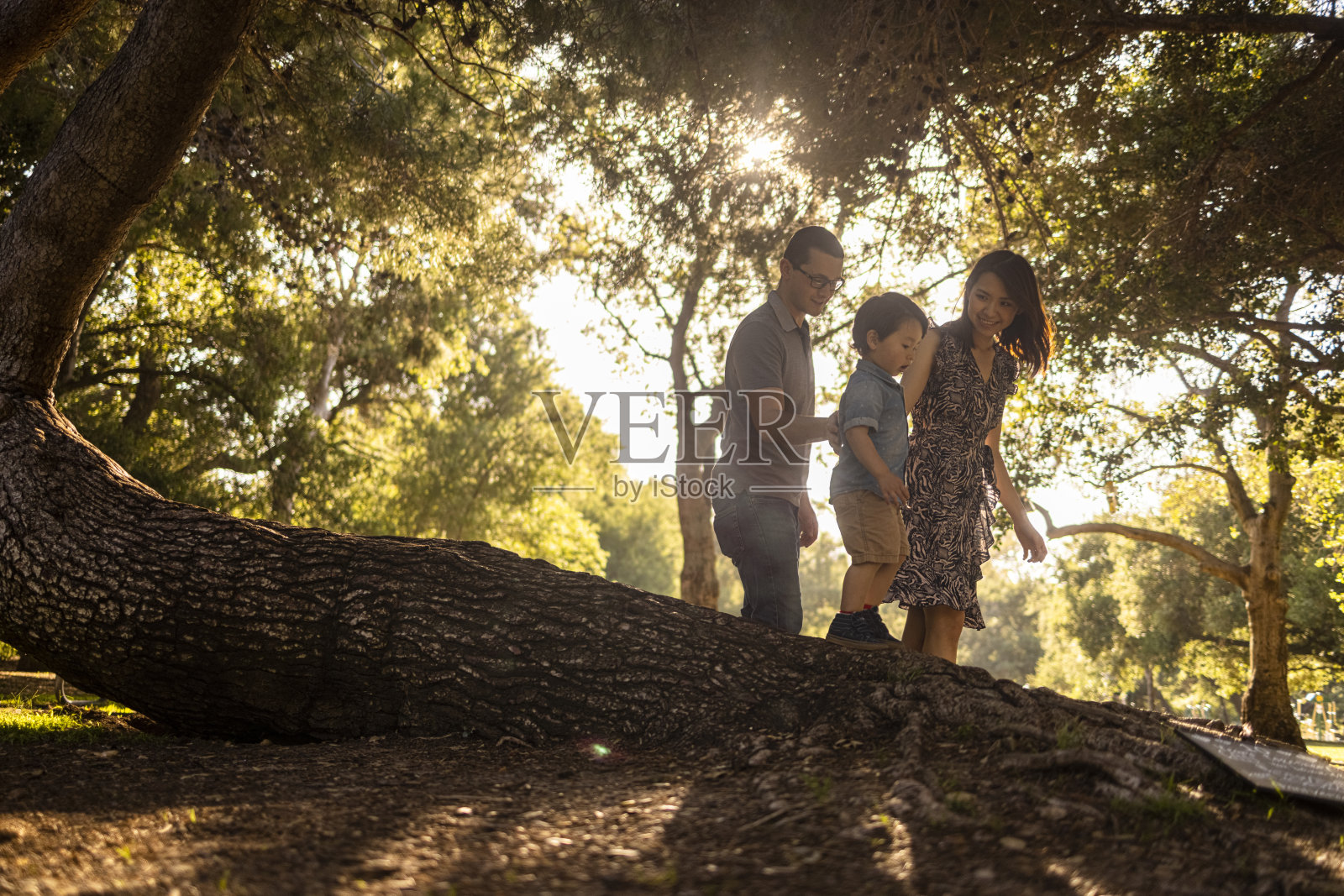 年轻的多元家庭在公园散步照片摄影图片